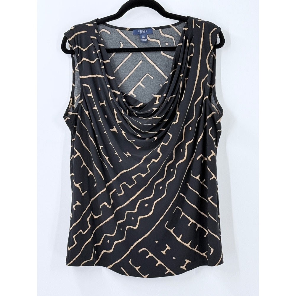 Chaps sleeveless top Womens sz 2X Black Tan Tribal Print Cowl Neck office boho
